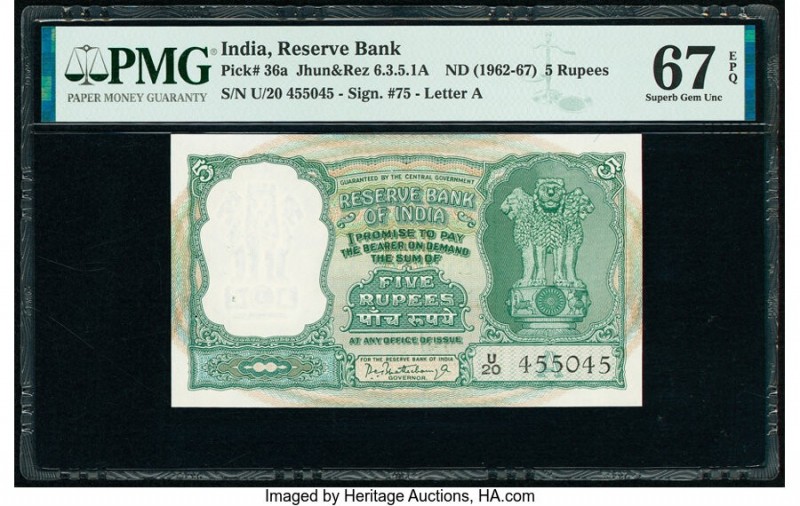India Reserve Bank of India 5 Rupees ND (1962-67) Pick 36a Jhun6.3.5.1A PMG Supe...