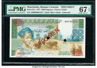 Mauritania Banque Centrale de Mauritanie 1000 Ouguiya 6.29.1977 Pick 3Cs Specimen PMG Superb Gem Unc 67 EPQ. Red Specimen & TDLR overprints along with...