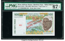 West African States Banque Centrale des Etats de L'Afrique de L'Ouest - Burkina Faso 500 Francs 1992 Pick 310Cs Specimen PMG Superb Gem Unc 67 EPQ. Re...