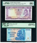 Zambia Bank of Zambia 20 Kwacha ND (1969) Pick 13c PMG Gem Uncirculated 66 EPQ; Zimbabwe Reserve Bank of Zimbabwe 100 Trillion Dollars 2008 Pick 91 PC...