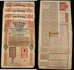 China, Chinese Imperial Railway, Canton-Kowloon Railway, bond for &pound;100 (4) London 1907, ornate design, black & red, each with all but the first ...