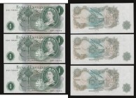 One pound Hollom B288 (3) issued 1963, a consecutively numbered last series B09Y 798364 to B09Y 798366 (very last run for this series traced to B10Y),...