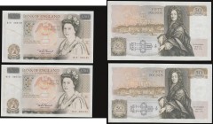 Fifty pounds Somerset B352 issued 1981 (2 consecutives) series B10 323123 and 124, Christopher Wren on reverse, Pick381a, about UNC-UNC

Estimate: G...