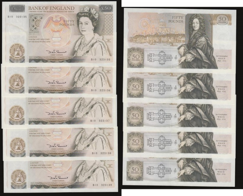 Fifty pounds Somerset B352 issued 1981 (5 consecutives) series B10 323135 throug...