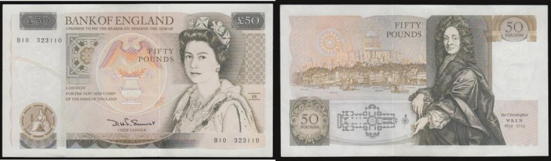 Fifty pounds Somerset B352 issued 1981 series B10 323110, Christopher Wren on re...