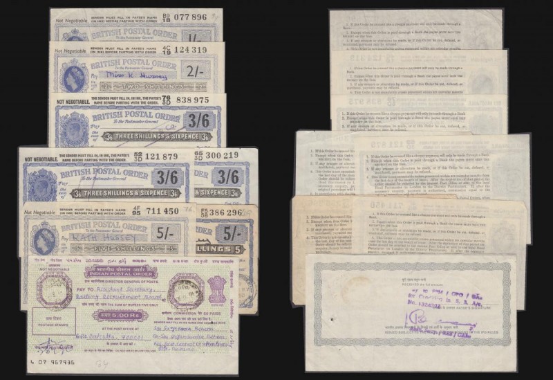Postal Orders (9) GB (8) Five Shillings 1950 and 1962, Three Shillings and Sixpe...