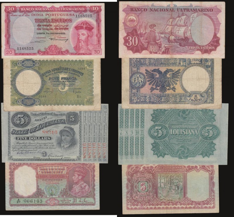 Albania 5 Franga ND (1939) Pick 6 Fine, Burma 5 Rupees ND (1945) signed Taylor P...