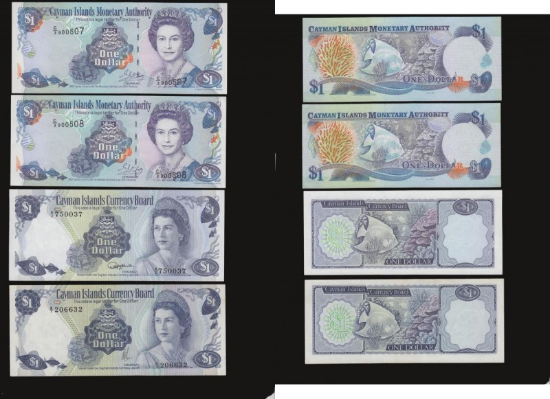 Cayman Islands $1 (4) Pick 1a prefix A/1 1971, Pick 5b prefix A/3 1974, Pick 26b...