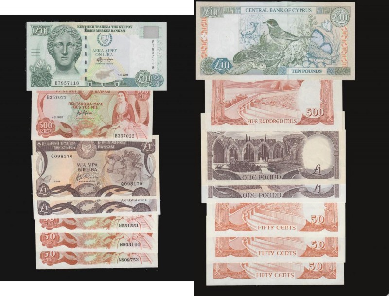 Cyprus (7) 500 Mils P45 EF, 50 Cents P52 (3) EF-AU, &pound;1 P53 (2) 1984 EF and...