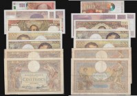 France (9) 200 Francs 1992 issue Pick 155e (2) both Near Fine, 100 Francs (4) 1937 Pick 86a VG with some staple holes, 1938 Pick 86a VG with some stap...