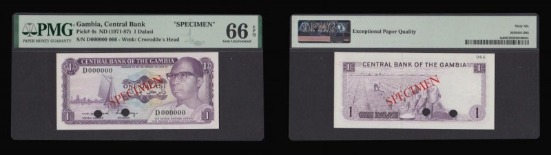 Gambia Central Bank One Dalasi Specimen D000000 066, undated (1971-1987 issue) P...