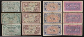 Germany (6) Five Marks 1948 issue Pick 4a (3) Near Fine (2) and Fine, Half Mark 1948 issue Pick 1a (3) Near Fine one with a small central hole

Esti...