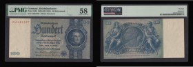 Germany Reichsbanknote 100 Reichsmarks 1935 issue, without underprint letter, (issued 1945) C.3481237 Pick 183b, in a PMG holder and graded Choice AU ...