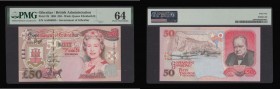 Gibraltar &pound;50 1st July 1995, Reverse with Churchill portrait, First prefix AA050655, Pick 28a in a PMG holder and graded Choice UNC 64

Estima...