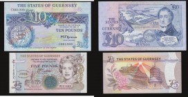 Guernsey (2) a pleasing pair including the Large size black M. J. Brown signature 10 Pounds Pick 50b (BY GU 52b) ND 1980-89 a FIRST prefix for this si...