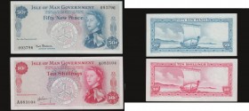 Isle of Man (2) a pair of Annigoni's partial QE2 portrait notes both in GVF. Comprising a 10 Shillings Pick 24a (BY IM21a; M500) ND 1961 signature Lie...