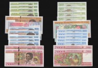 Madagascar (13) 25000 Francs 1998 Pick 82 (2) both Good Fine with pinholes, 10000 Francs 1995 issue Signature 5 Pick 79b, UNC, 2500 Francs undated 198...