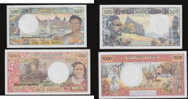 Tahiti (2) 500 Francs 1985 Pick 25d Unc and 1,000 Francs ND(1969) Pick 26 VF

Estimate: GBP 20 - 30