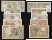 West African States 1000 Francs, Signature 10 undated issue, Pick 603Hl Near Fine with two small pinholes, French West Africa (5) 25 Francs (2) 9-3-19...