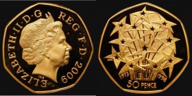 Fifty Pence 2009 25th Anniversary of Britain joining the European Union Gold Proof Piedfort S.H9, FDC in an LCGS holder and graded LCGS 98. this rever...
