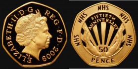 Fifty Pence 2009 50th Anniversary of the NHS Gold Proof Piedfort S.H10, FDC in an LCGS holder and graded LCGS 98. This reverse type originally issued ...