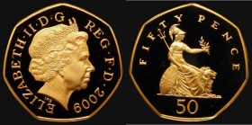 Fifty Pence 2009 Britannia 'Fifty Pence' Reverse Gold Proof Piedfort S.H8, FDC in an LCGS holder and graded LCGS 98.This reverse type originally issue...