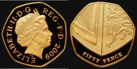 Fifty Pence 2009 Royal Shield of Arms Gold Proof Piedfort S.H18 FDC in an LCGS holder and graded LCGS 98. This reverse type originally issued on the 2...