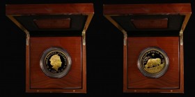 Five Hundred Pounds 2021 Sheng Xiao Collection - Chinese Lunar Year of the Ox 5oz. Gold Proof, Reverse: An Ox grazing, design by Harry Brockway, an ey...
