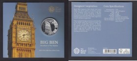One Hundred Pounds 2015 Big Ben Silver BU on the Royal Mint card of issue 62.86 grammes of .999 silver

Estimate: GBP 60 - 100