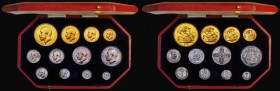 Proof Set 1911 Long Set (12 coins) Comprising Gold Five Pounds, Gold Two Pounds, Sovereign , Half Sovereign Halfcrown, Florin, Shilling, Sixpence and ...