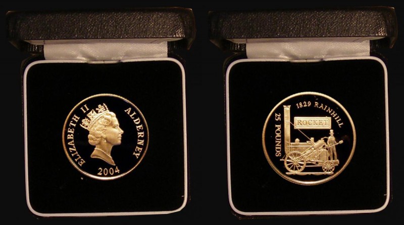 Alderney &pound;25 Gold 2004 Locomotive - Rocket KM#51 Gold Proof FDC in the Roy...