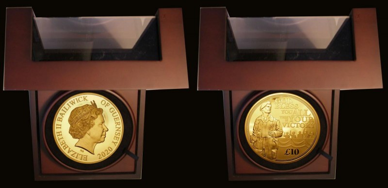 Guernsey Ten Pounds 2020 75th Anniversary of VE Day 5oz. Gold Proof FDC in the l...