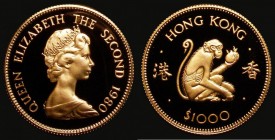 Hong Kong $1000 Gold 1980 Year of the Monkey KM#47 Proof FDC uncased in capsule with certificate

Estimate: GBP 700 - 800