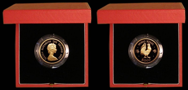 Hong Kong $1000 Gold 1981 Year of the Cockerel KM#48 Proof nFDC with the odd con...