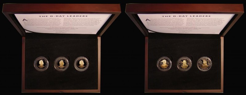 Isle of Man Two Pounds 2019 The D-Day Leaders 3 coin Gold Proof Set comprising J...