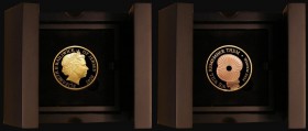 Jersey Five Pounds 2020 Remembrance Poppy, 24 carat Gold One Ounce, the reverse with selective rose gold plating, Proof FDC in the box of issue with c...