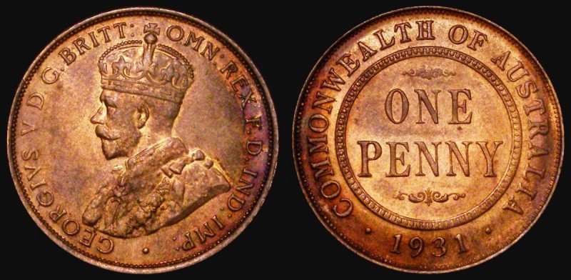 Australia Penny 1931 Normal date alignment KM#23 UNC with around 30%/70% lustre ...