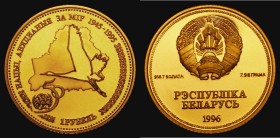 Belarus One Rouble Gold 1996 United Nations KM# 31 Gold Proof nFDC to FDC with a hint of toning, retaining practically full mint brilliance

Estimat...