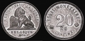 Belgium 20 Centimes 1859 Piedfort in Cupro-Nickel, Obverse: Lion with tablet L'UNION FAIT LA FORCE, with BELGIQUE and date in the exergue, Reverse: ES...