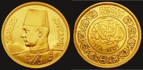 Egypt 500 Piastres Gold 1938 KM#373 Gold Proof nFDC with practically full original mint brilliance, the reverse rim slightly flattened in a small area...