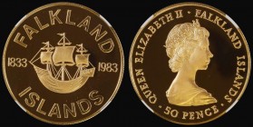 Falkland Islands Fifty Pence Gold 1983 150th Anniversary of British Rule Gold Proof, 47.54 grammes of 22 carat Gold, Rare with only 150 pieces minted,...