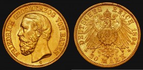 German States - Baden 20 Marks Gold 1894G Large 4 KM#270 GEF

Estimate: GBP 420 - 480