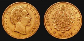 German States - Bavaria Five Marks Gold 1877D KM#904 NEF/EF the obverse with some contact marks, scarce, the first of a short two-year series for this...