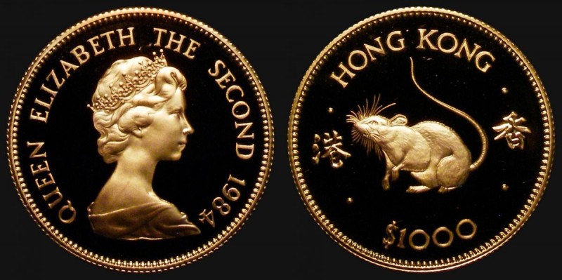 Hong Kong $1000 Gold 1984 Year of the Rat KM#52 Proof, the odd minor hairline, o...
