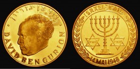 Israel Gold Medal 1948 David Ben Gurion 26mm diameter and weighing 7.97 grammes, .900 fine gold (on the edge) Reverse: Menorah with star of David on e...