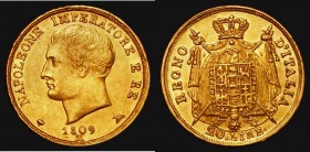 Italian States - Kingdom of Napoleon 20 Lire Gold 1809M KM#11 GVF and pleasing, far superior to most specimens encountered of this type

Estimate: G...