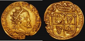 Italian States - Milan Gold Doppia 1587 Friedberg 716, Obverse: Crowned Bust of Philip II of Spain right, legend: PHILI . REX. HISPANI . E T C, Revers...