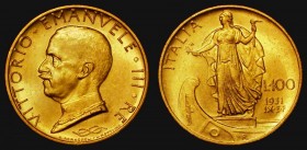 Italy 100 Lire Gold 1931 R IX KM#72 GEF and lustrous with some contact marks, this short series only spanned three years, this the first date with a m...