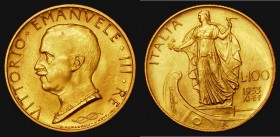 Italy 100 Lire Gold 1933 R XI KM#72 EF, the last date in this short three-year series, and by far the scarcest with a low mintage of just 6,464 pieces...