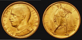 Italy 50 Lire Gold 1933 R XI KM#71, UNC or near so and lustrous, this short type spanned only four years, this being the last of the four dates and by...